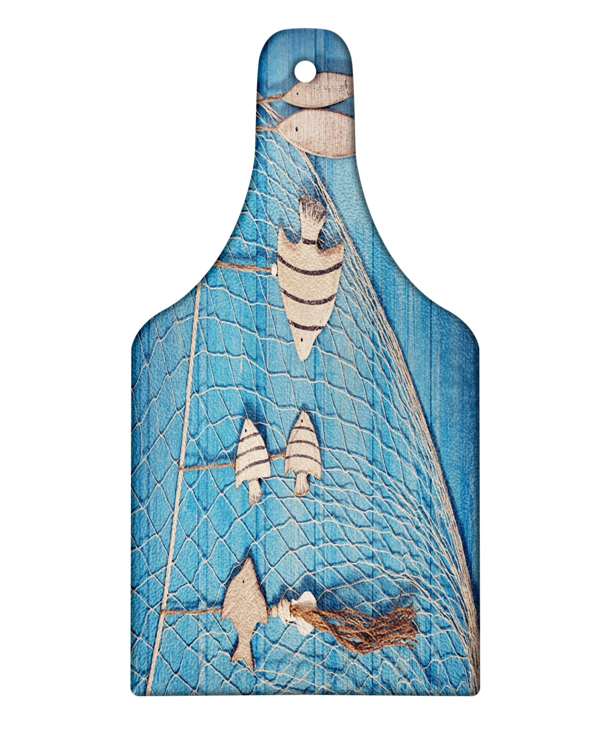 Marine Cutting Board, Nautical Themed Photo of Fishing Net and Hanged