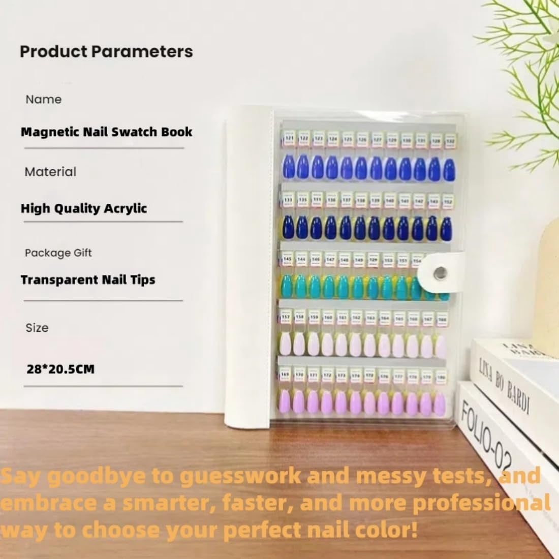 Magnetic Nail Swatches Book, 120/180/240 Nail Color Display Book, Magnet Blank Nail Organizer Storage, with Transparent Nails, Nail Art Salon Design Display Booklet for Manicurist (white,240Pc)