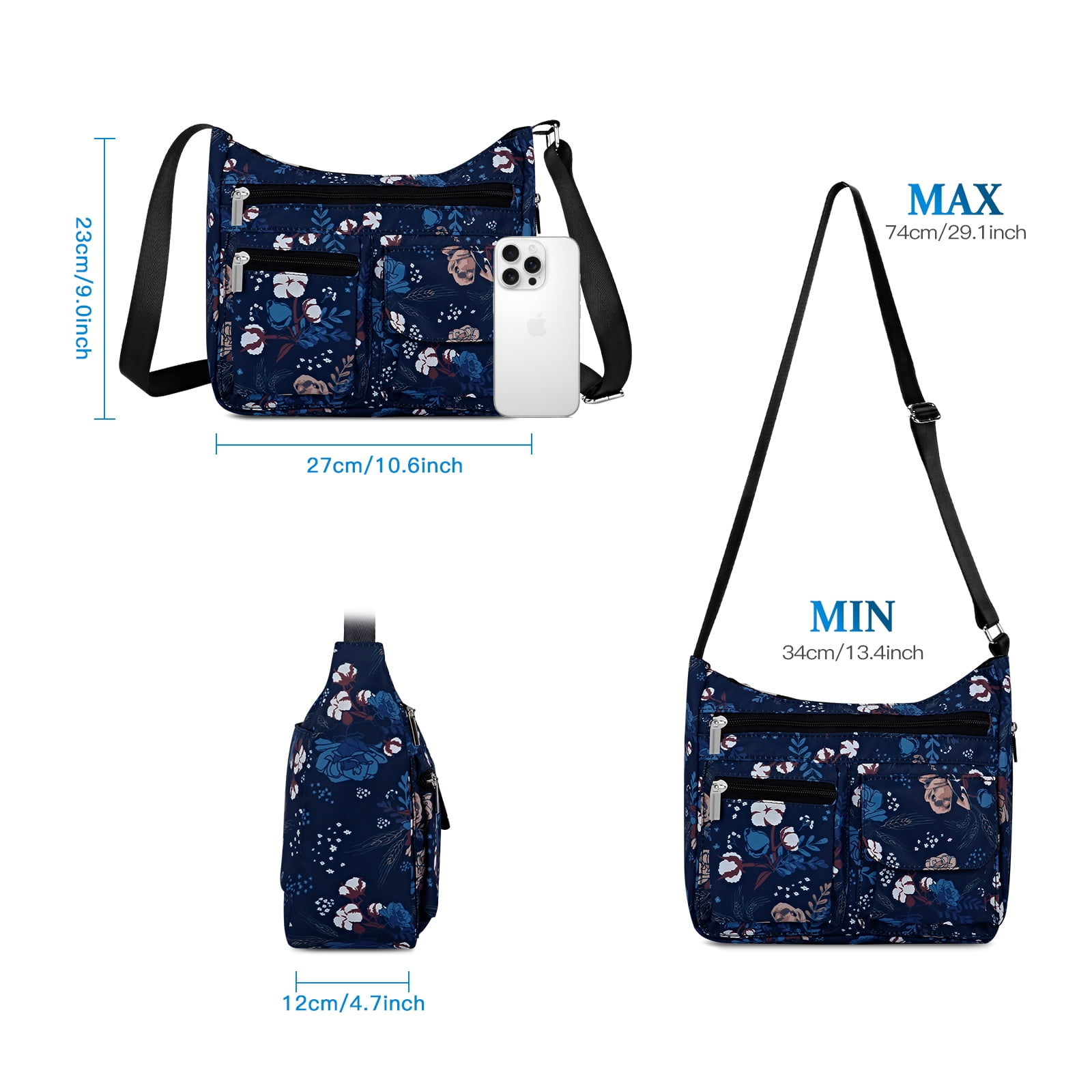 URSOFINE Women's Crossbody Bag Lightweight Ladies Travel Shoulder Messenger Bag with Adjustable Strap & Multiple Pockets Soft Across Bag Purse for Everyday Use (15+)