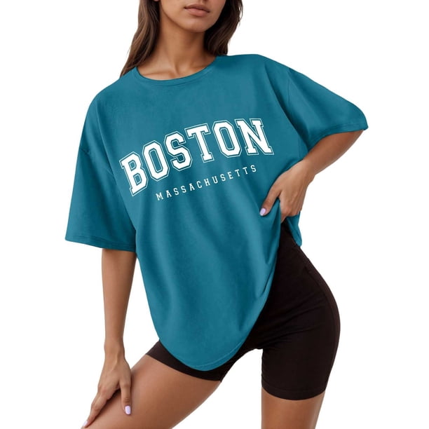 Camiseta holgada de manga corta y cuello redondo con estampado informal para mujer