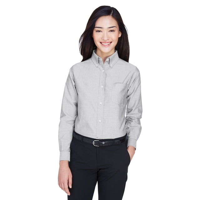 Oxford clásico de manga larga resistente a las arrugas para mujer CHARCOAL L ultraclub 8990