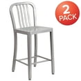 thumbnail image 3 of Flash Furniture Commercial Grade 2 Pack 24" High Silver Metal Indoor-Outdoor Counter Height Stool with Vertical Slat Back, 3 of 14
