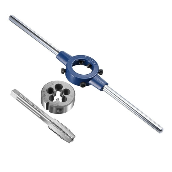 Uxcell 1/2-13 UNC Tap and Die Set with 38mm Die Stock Handle Wrench 3 Pack