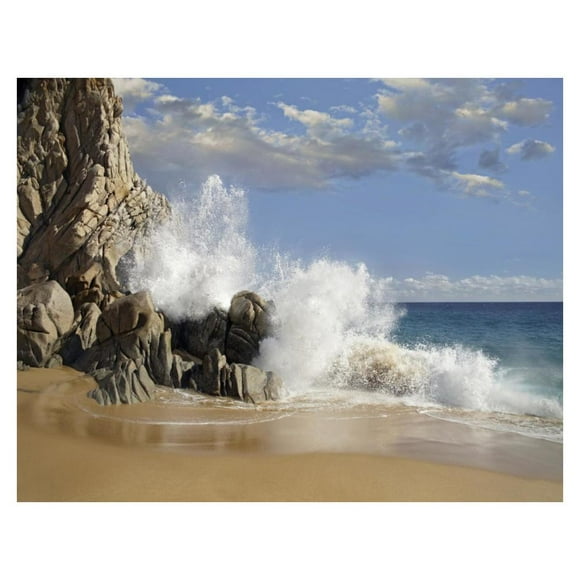 Lover's Beach avec Vagues Qui Se Plantent, Cabo San Lucas, Art en Papier Mexicain-18"x14 Pouces