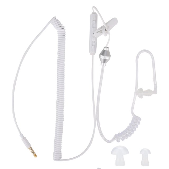 Auricular antiradiación Tubo de aire Auricular Carrete unilateral Mini micrófono incorporado Blanco