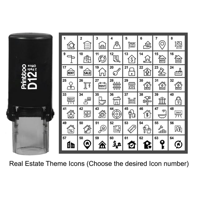 Printtoo Personalized Real Estate Theme Icons Round Rubber Stamp Self Inking Stamper 12 mm-Black