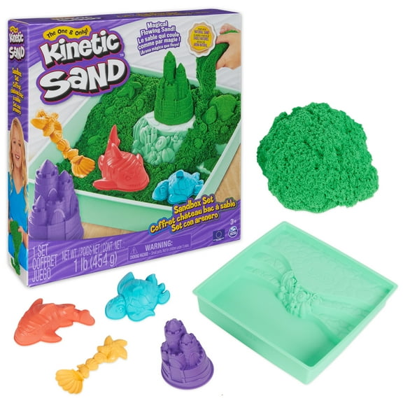 Kinetic Sand Sandbox Set with Green Sand, Tools & Storage