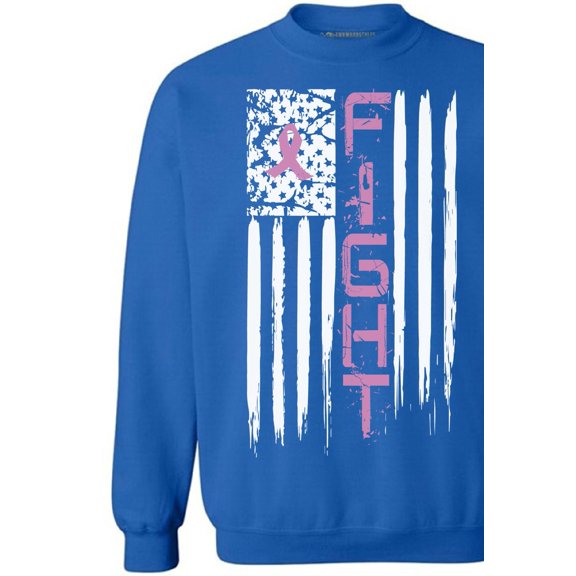 Awkward Styles Unisex Breast Cancer American Flag Distressed Graphic Sweatshirt Tops Fight Pink Ribbon