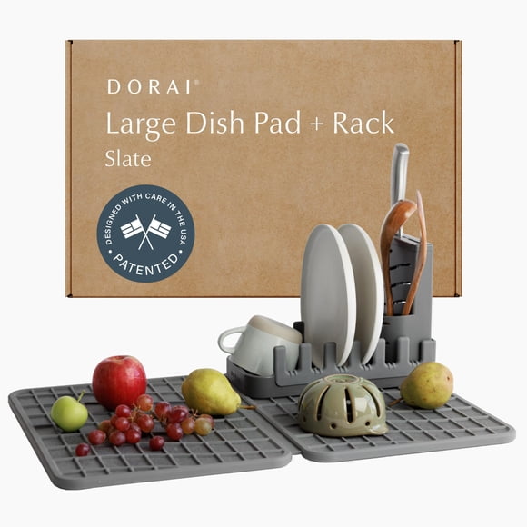 Estante plegable para secar platos Dorai Home con almohadilla de piedra