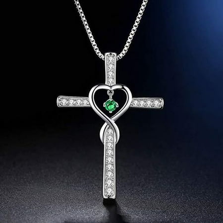 AkoaDa Infinity Love God Cross Pendant Necklace with Birthstone, Birthday Gifts, Jewelry for Women, Girls