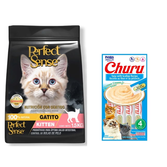 Perfect Sense Kitten 1.5 Kg + Churu Atún con Vieira Sobre con 4 Tubos de 14 g