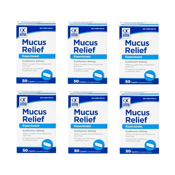 6 Pack Quality Choice Mucus Relief Expectorant Guaifenesin 400mg 50 Caplets Each