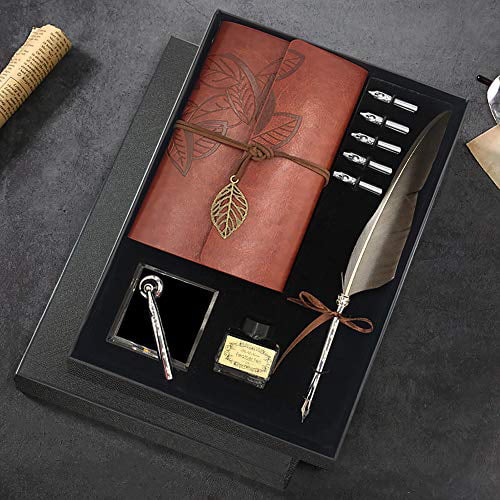 Feather Pen Ink Set With Calligraphy Dip Pen With Ink Replaceable Nib Quill Pen 