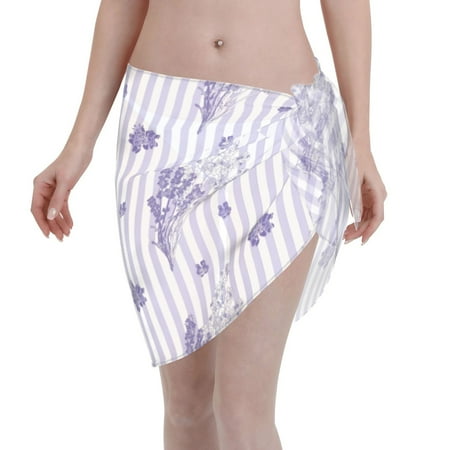 Disketp Bouquet And Lavender Flowers Women Swimsuit Cover Up Short Chiffon Summer Beach Sarong Bikini Wrap Skirt Bathing Suit