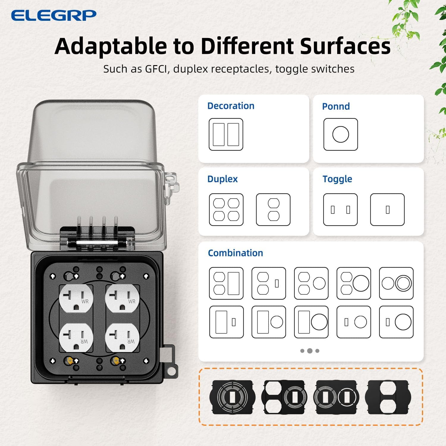 2-Gang Weatherproof Outdoor Outlet Cover, 5.33 in Deep, Extra-Duty Clear in-Use Outlet Cover for GFCI/Decorator Receptacles, 40-in-1 Custom Configurations, UL/CUL Certified, 1 Pack