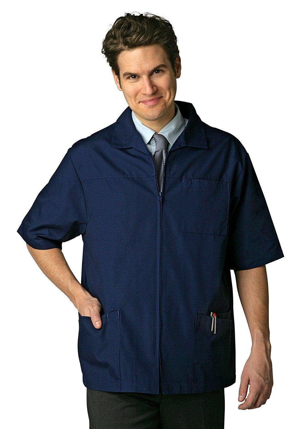 Adar Universal Scrubs For Men Zippered Short Sleeved Scrub Jacket