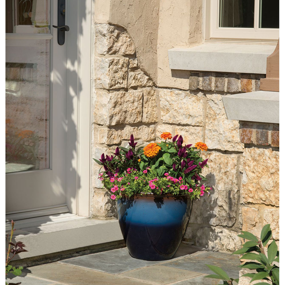 Suncast Seneca 16 in Premium Glaze Decorative Planter, Blue Brown (2-Pack)