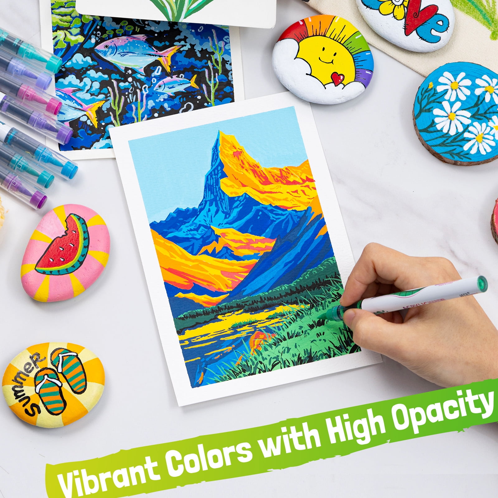 LET'S RESIN 72 colors Painting Acrylic Paint Markers, Brush Tip Point, Assorted Colors, Marker Pen Gift Kit