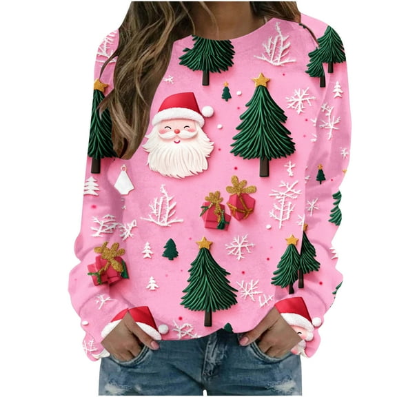 WXLWZYWL Women's Ugly Christmas Sweatshirt Crewneck Funny Graphic Printed Buffalo Plaid Reindeer Shirts Xmas Pullover Top