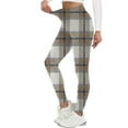 thumbnail image 2 of Women's Plaid Leggings High Waist and Tummy Control Yoga Pants for Gym Fitness Khaki M, 2 of 7