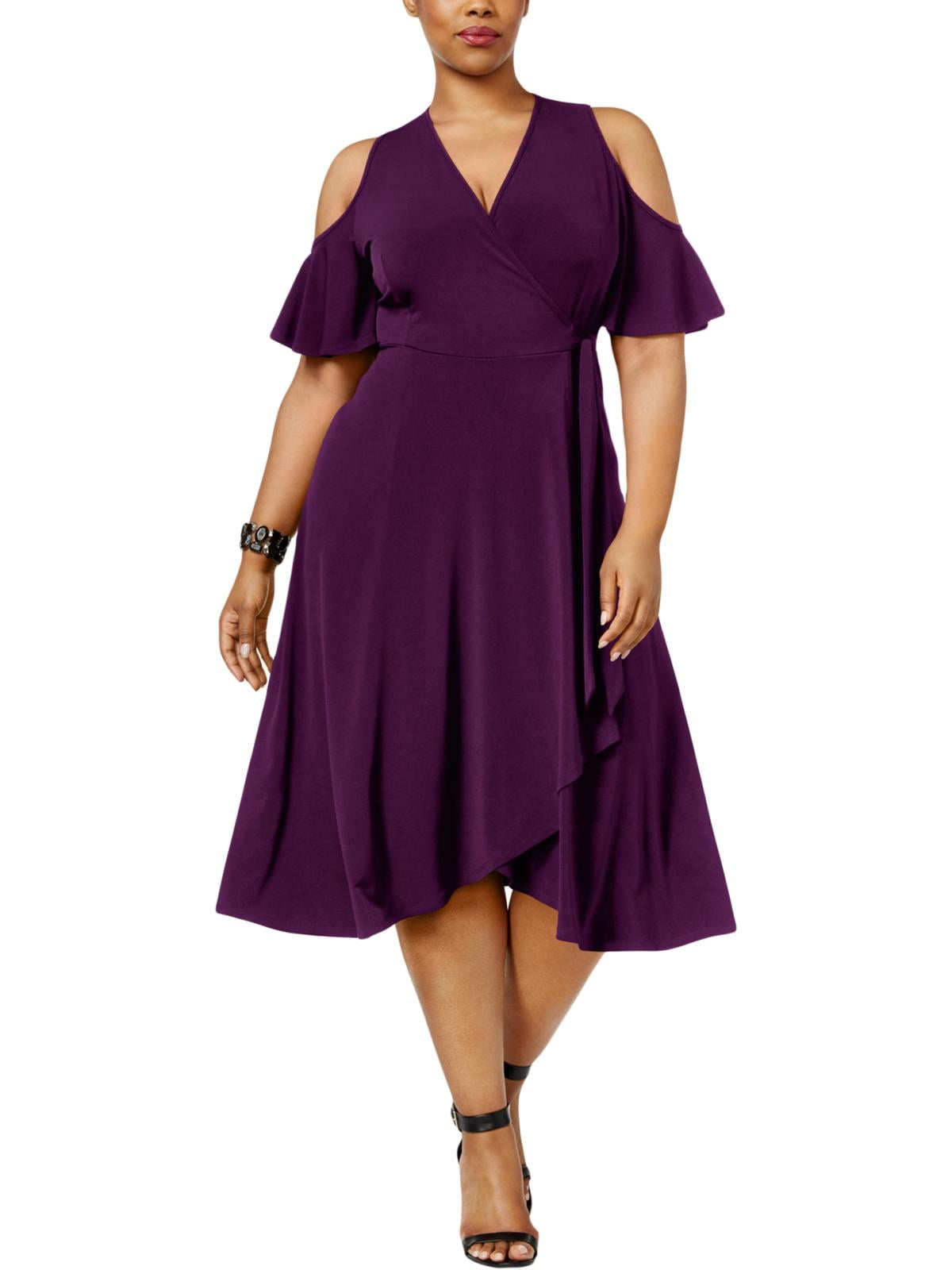 Soprano Womens Plus Cold Shoulder VNeck Midi Dress