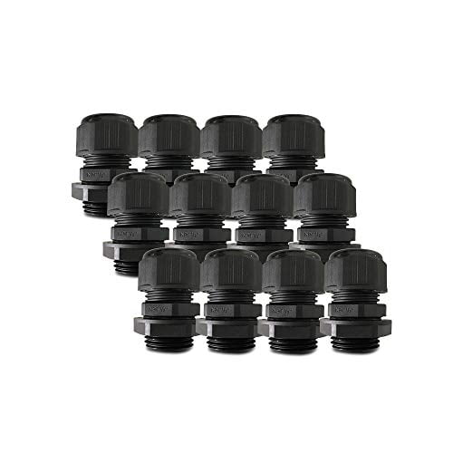 1/4" Black Nylon Cable Glands WIth Gasket and Lock-Nut 10 Pack 