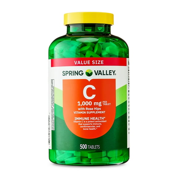 Spring Valley Vitamin C with Rose Hips, 1000 mg, 500 Count, Dietary Supplement Tablets
