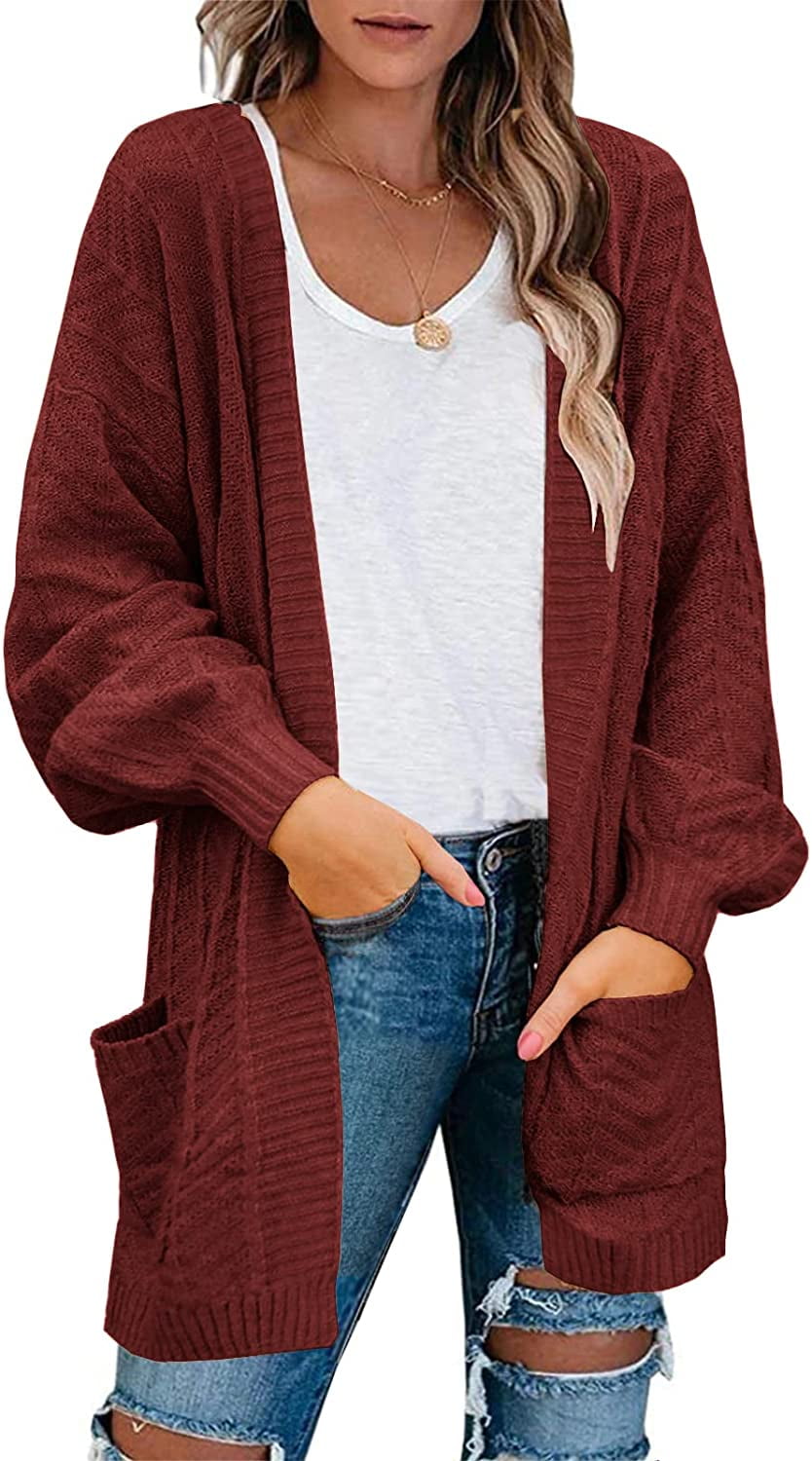MURMUREY Womens Open Front Cardigans Cable Knit Long Sleeve Lightweight ...