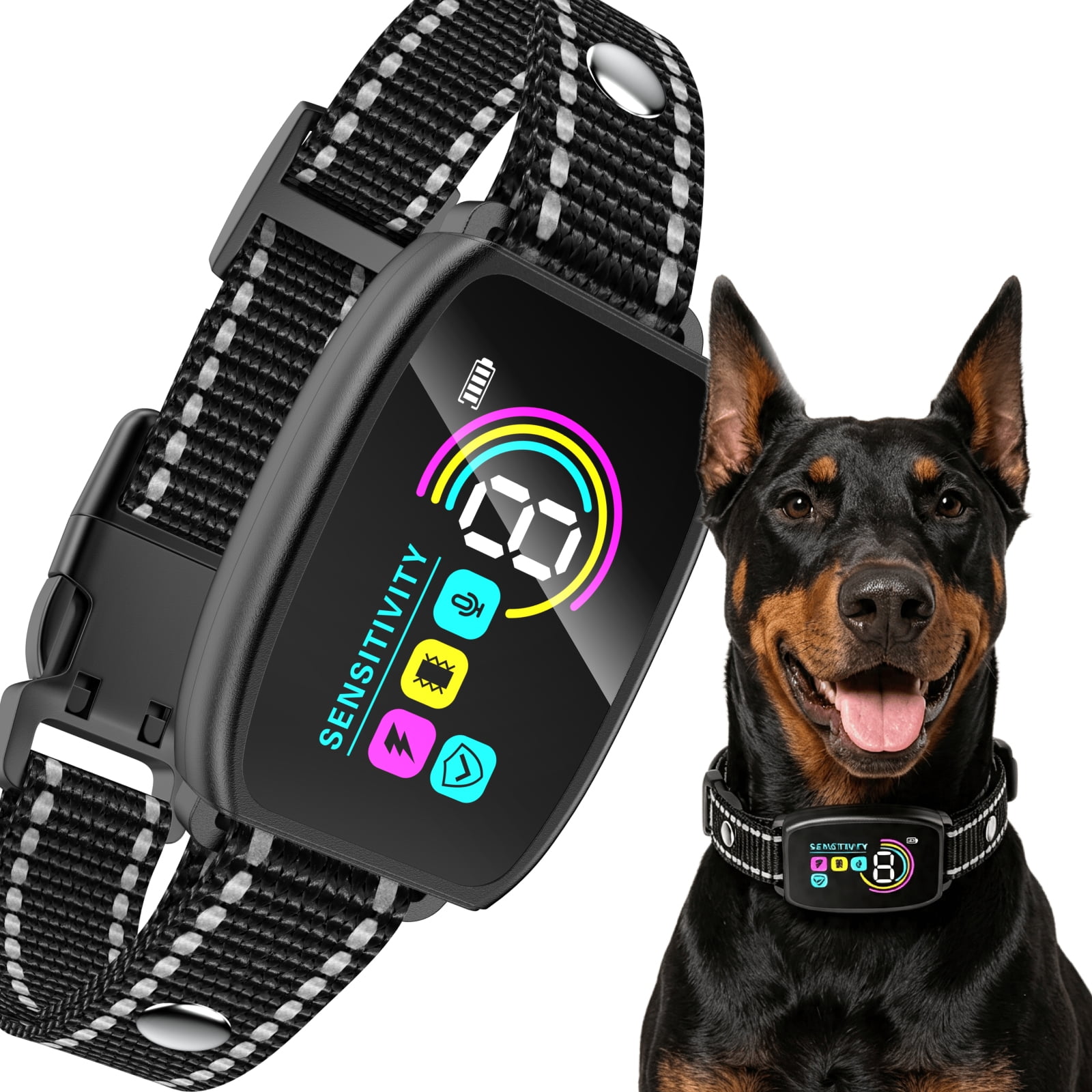Hutact Bark Collar for Dog Anti-Barking Dog Collar for Large Medium Dog Smart Auto Training Collar with Screen Rechargeable Adjustable Shock Collar with 8 Levels Beep Vibration & Shock Modes