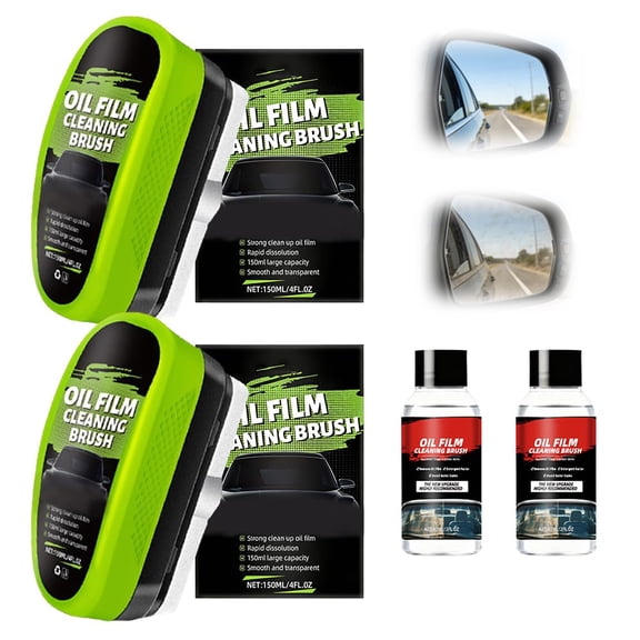 2026 New Glass Cleaner, 150ml Automotive Oil Film Cleaning Brush, Universal Glass Cleaning Wipe Board, Reusable Glass Oil Film Remover Windshield Cleaner for Car Windows Glass (2PCS)