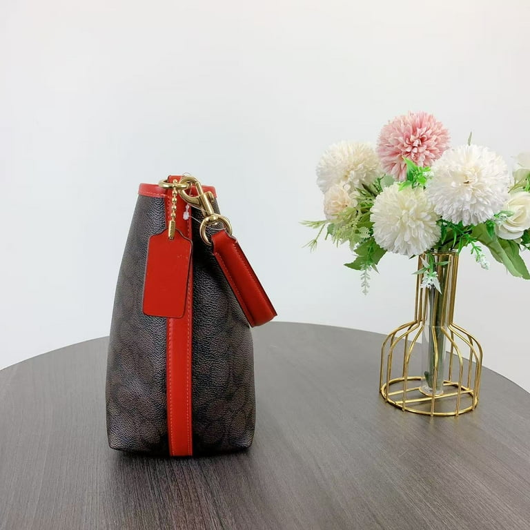 Coach CT800 City Bucket Bag In Signature Canvas IN WALNUT BOLD RED