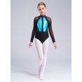 thumbnail image 4 of YiZYiF Kids Girls Long Sleeve Metallic Shiny Ballet Dance Leotard Gymnastics Figure Skating Bodysuit Light Blue 8, 4 of 7