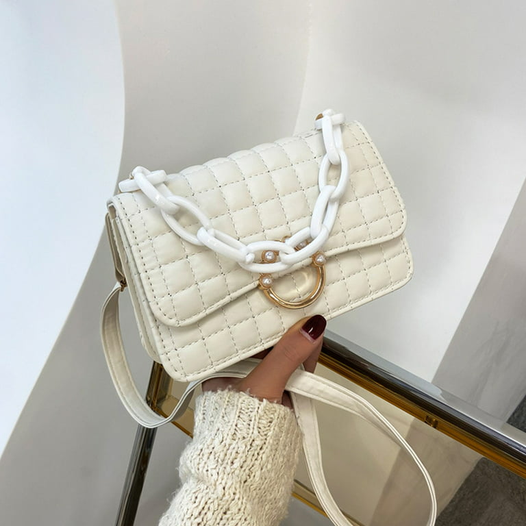 Small Purse - Quilted Crossbody Bag for Women - Gold Chain Clutch Purse Bag  for Women,creamy-white，G152456 