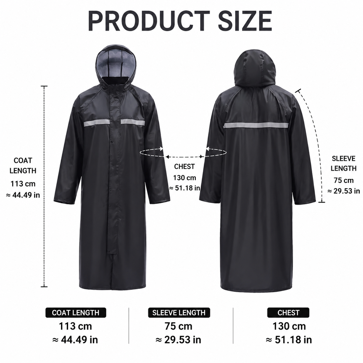 COWIN Men's Long Waterproof Rain Jacket, Black photo 2