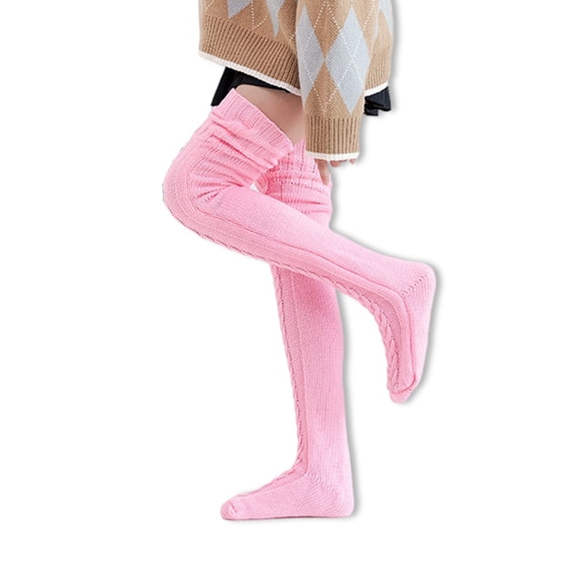 1 par de medias de punto de Color sólido, calcetines altos Keen, calentadores de piernas para mujeres, zapatos, accesorios, medias bonitas de Prendas para la parte inferior del cuerpo Rosado