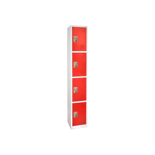 AdirOffice - Locker - 4 doors - 4 hooks - solid steel - red (pack of 4)