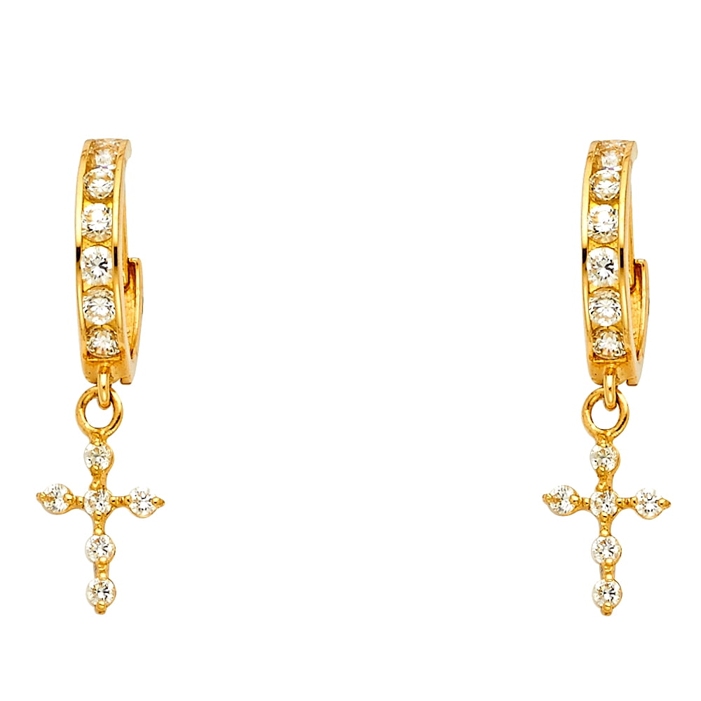 Jewels By Lux 14K Yellow Gold Cubic Zirconia CZ Dangle Huggie Endless Hoop Womens Earrings 60MM X 7MM Jewels By Lux 14K Yellow Gold Cubic Zirconia CZ Dangle Huggie Endless Hoop Womens Earrings 60MM X 7MM