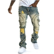 JMYHOAM Pants for Men Jeans Pant Men Fashion Zipper Button Solid Casual Pocket Sports Trousers Pants,XS-XL