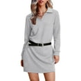 thumbnail image 5 of Women's Long Sleeve Lapel Collared V Neck Sweatshirt Dress - Loose Fit Mini - S-XXL, 5 of 6