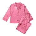 thumbnail image 4 of Silk Satin Pjs for Women 2 Pieces Womens Valentines Day Outfit Long Sleeve Button-Down Nightwear Pink Pjs Sets for Women, 4 of 5