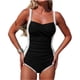 thumbnail image 2 of Trajes de baño Amzcrzy Tankini para mujer, traje de baño de control de abdomen, bikini de mujer de color sólido a juego con bolsillo, traje de baño deportivo Tangini dividido, traje de baño negro, XL, 2 of 8
