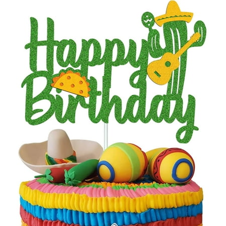 Cactus Gateau Topper Joyeux Anniversaire Signe Taco Maracas Mexicain Cinco De Mayo Theme Pour Enfants Bebe Garcon Fille Fete D Anniversaire Fournitures Double Face Vert Etincelle Decor Walmart Canada