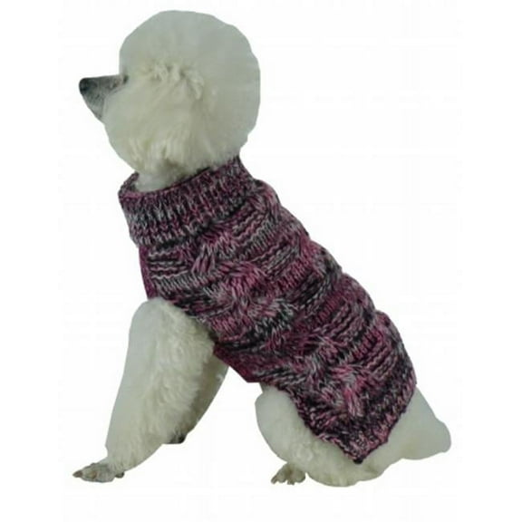 Pet Life Royal Bark Heavy Cable Knitted Designer Fashion Dog Sweater- Small - Pink Black - 10-12 in.
