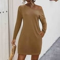 thumbnail image 2 of Kaemgyyd Casual Dress for Women Solid Color Long Sleeve T Shirt Dress Basic One-Shoulder Loose Flowy Club Party Dress, 2 of 7