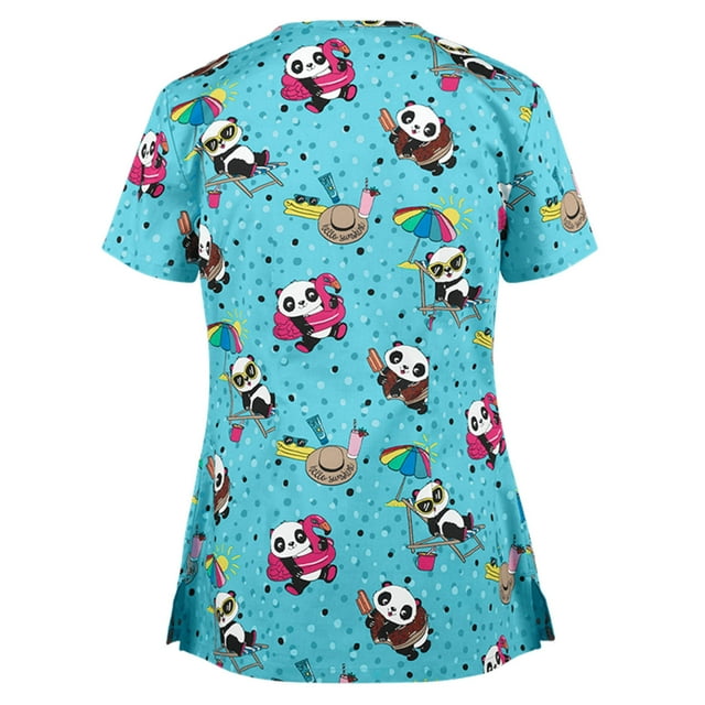 RKSTN Scrub Tops for Women 2024 Short Sleeve V-neck Plus Size Tops Bunny Easter Print Comfortable Soft Working Uniform Tops with Pockets