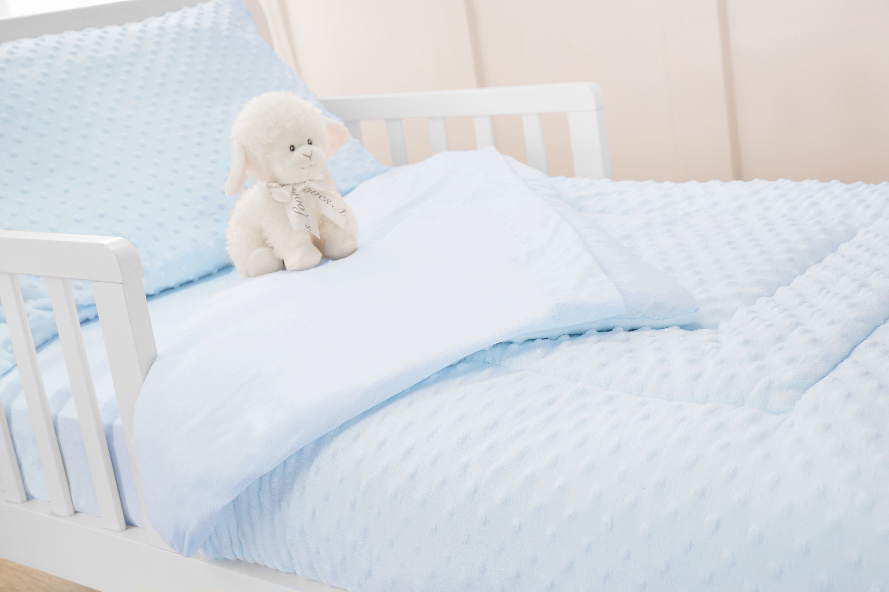 TL Care Minky Dot Chenille 4 Piece Toddler Bed Set, Blue, for Boys and Girls