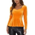 thumbnail image 1 of INSPIRAR CHIC Blusa de Mujer Elegante de Terciopelo con Escote Corazón de Manga Larga y Peplum Talla XS Amarillo, 1 of 6