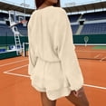 thumbnail image 7 of Women's Tie Front Romper Dress Long Sleeve V-Neck Ruffle Hem Casual Summer Short Jumpsuit for Beach, 7 of 7