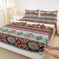 thumbnail image 4 of Erosebridal Rustic Farmhouse Aztec Full Size Sheets, Western Cowboy Bed Sheets, Teal Pink Black, 4pcs 1 Flat Sheet, 1 Fitted Sheet and 2 Pillowcases, 4 of 5