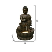 Hi-Line Gift LED Lights Buddha Fountain with Pump & Adapter, High-quality Material Matte Bronze